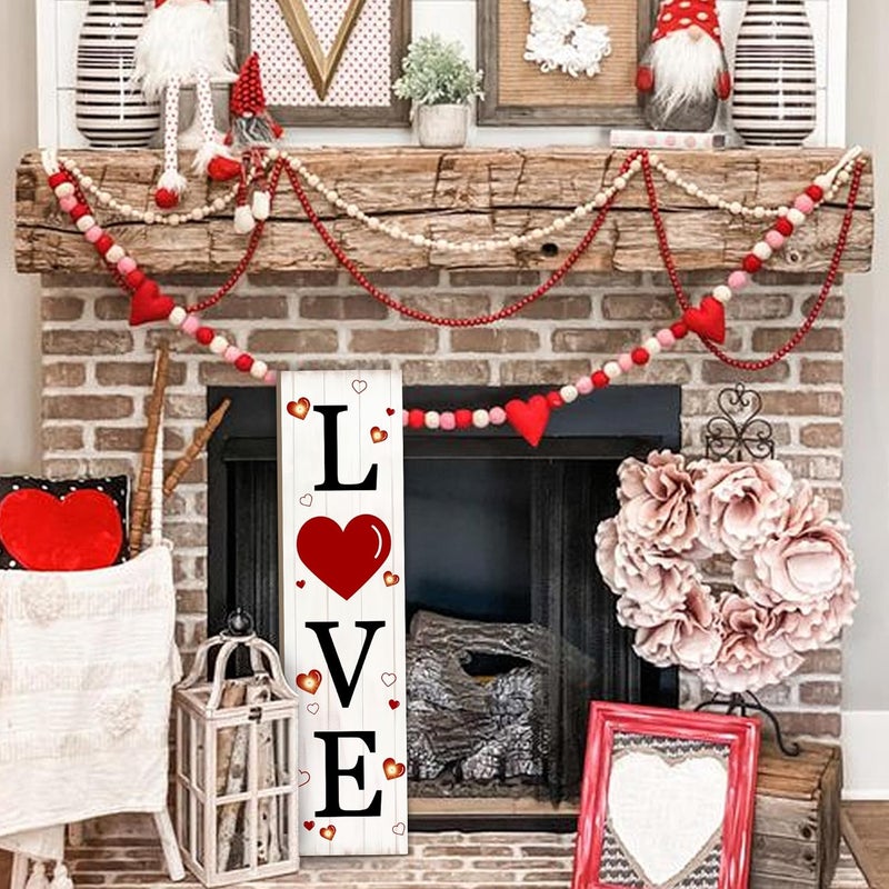 PEROUU Lighted Wooden Love Sign, Rustic Valentine’s Day Porch Sign for Front Door Decorations, Valentines Love Decor Home Hanging Signs Wall Sign 31.5"H - Image 2